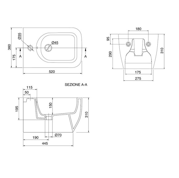 Биде Scarabeo TEOREMA 2.0 подвесное с одним отверстием цвет белый 5127