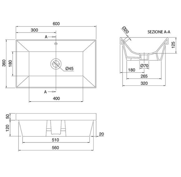Раковина Scarabeo TEOREMA 2.0 встраиваемая снизу с переливом без отверстий цвет белый 5135